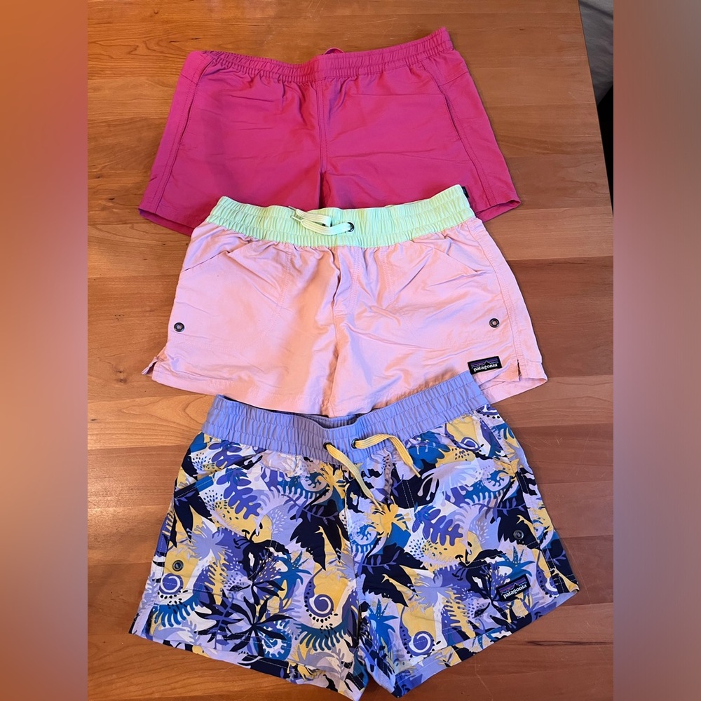 Girls XL Patagonia Baggies - 3 pairs included.